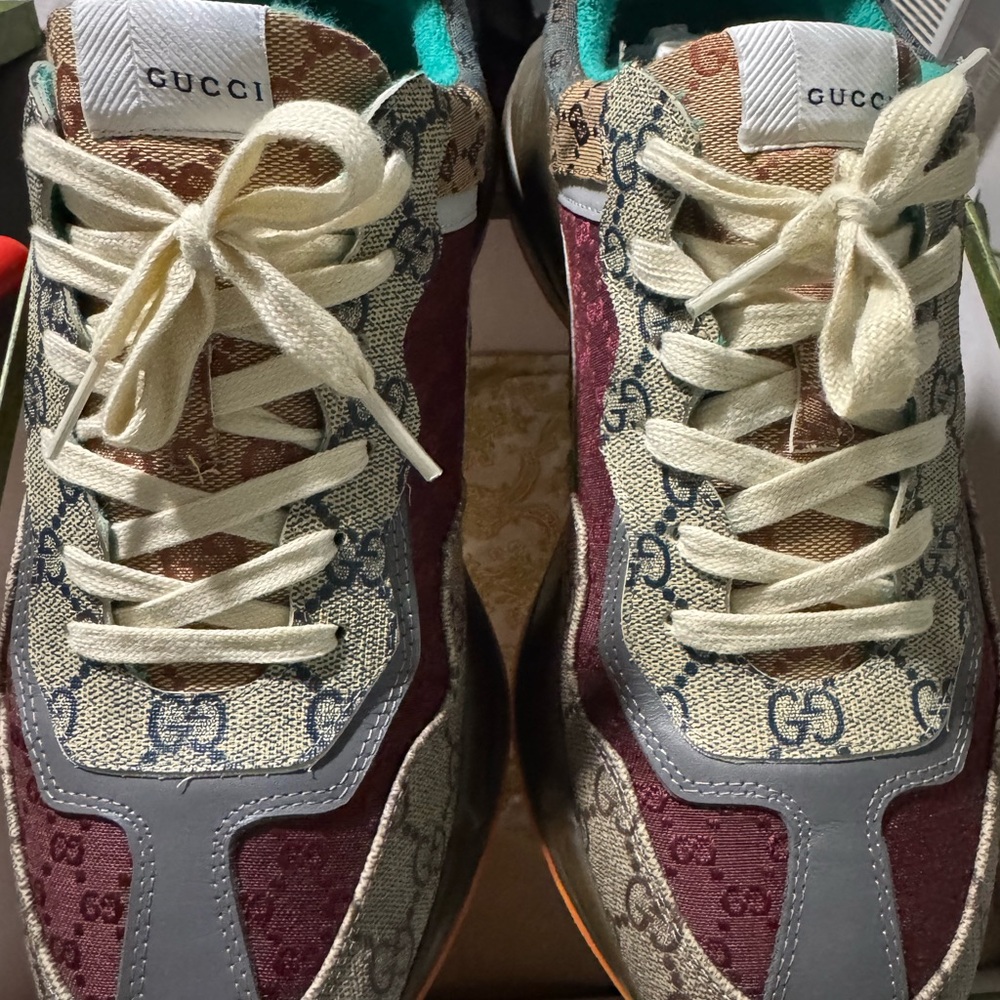 Gucci Beige and Teal GG Sneakers